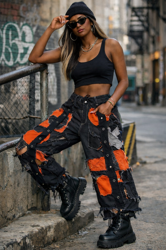 Unisex Patchwork Rebel Jeans